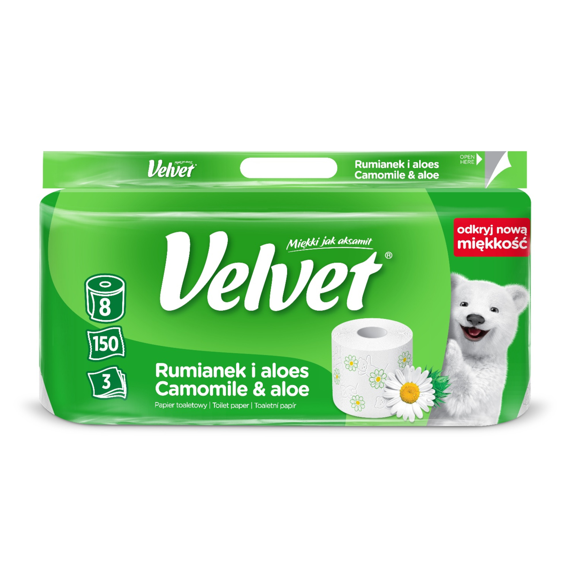 Velvet Care, papier toaletowy, Camomile&Aloe, 8 sztuk zdjęcie