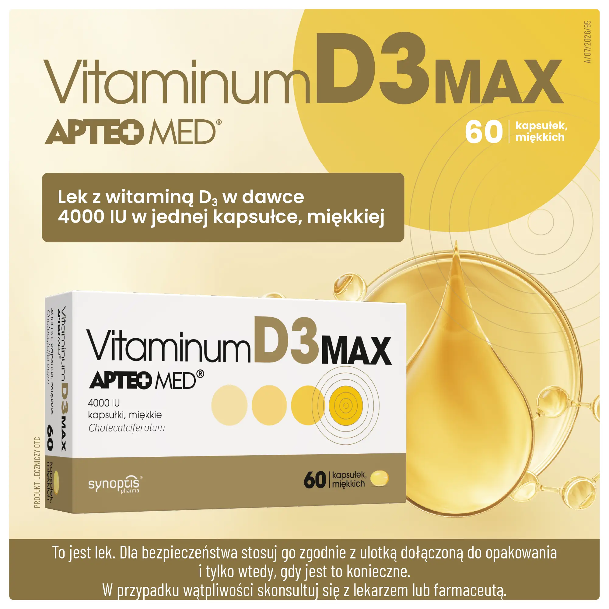 Vitaminum D3 MAX APTEO MED 4000 IU, 60 kapsułek