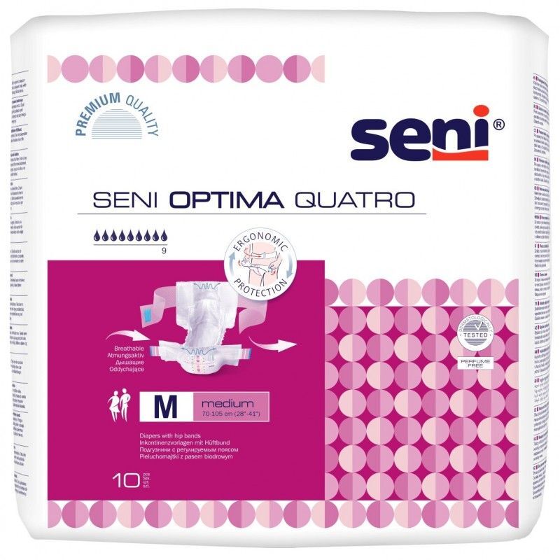 TZMO, Seni Optima Quatro, pieluchomajtki z regulowanym pasem biodrowym M, 10 sztuk zdjęcie