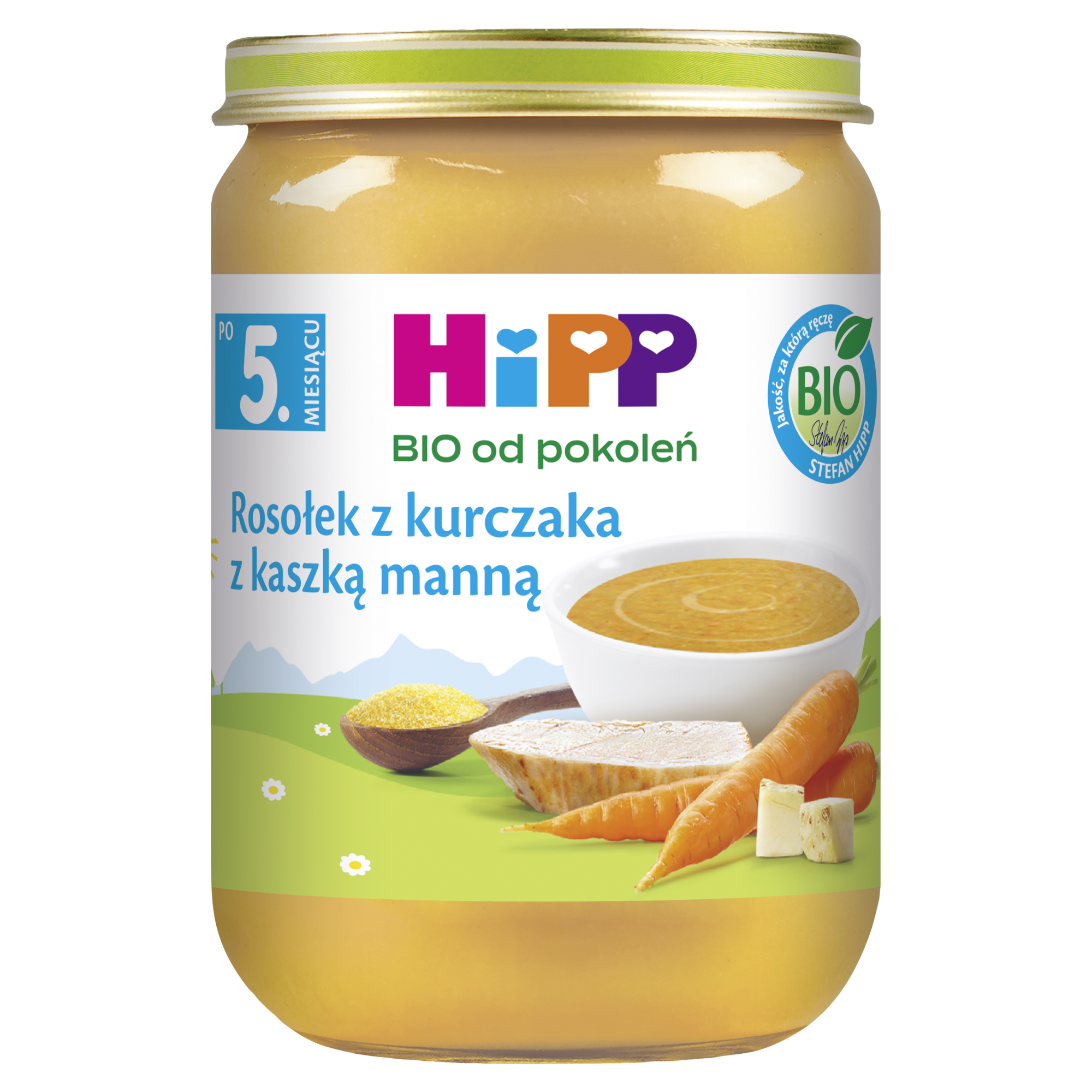 HiPP BIO od pokoleń, Rosołek z kurczaka z kaszką manną, po 5. m-cu, 190 g, cena, opinie, właściwości zdjęcie