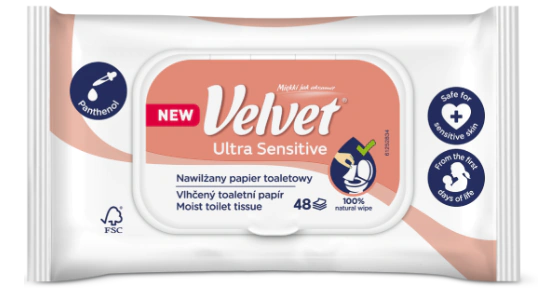 Velvet Ultra Sensitive, papier toaletowy nawilżany, 48 sztuk zdjęcie