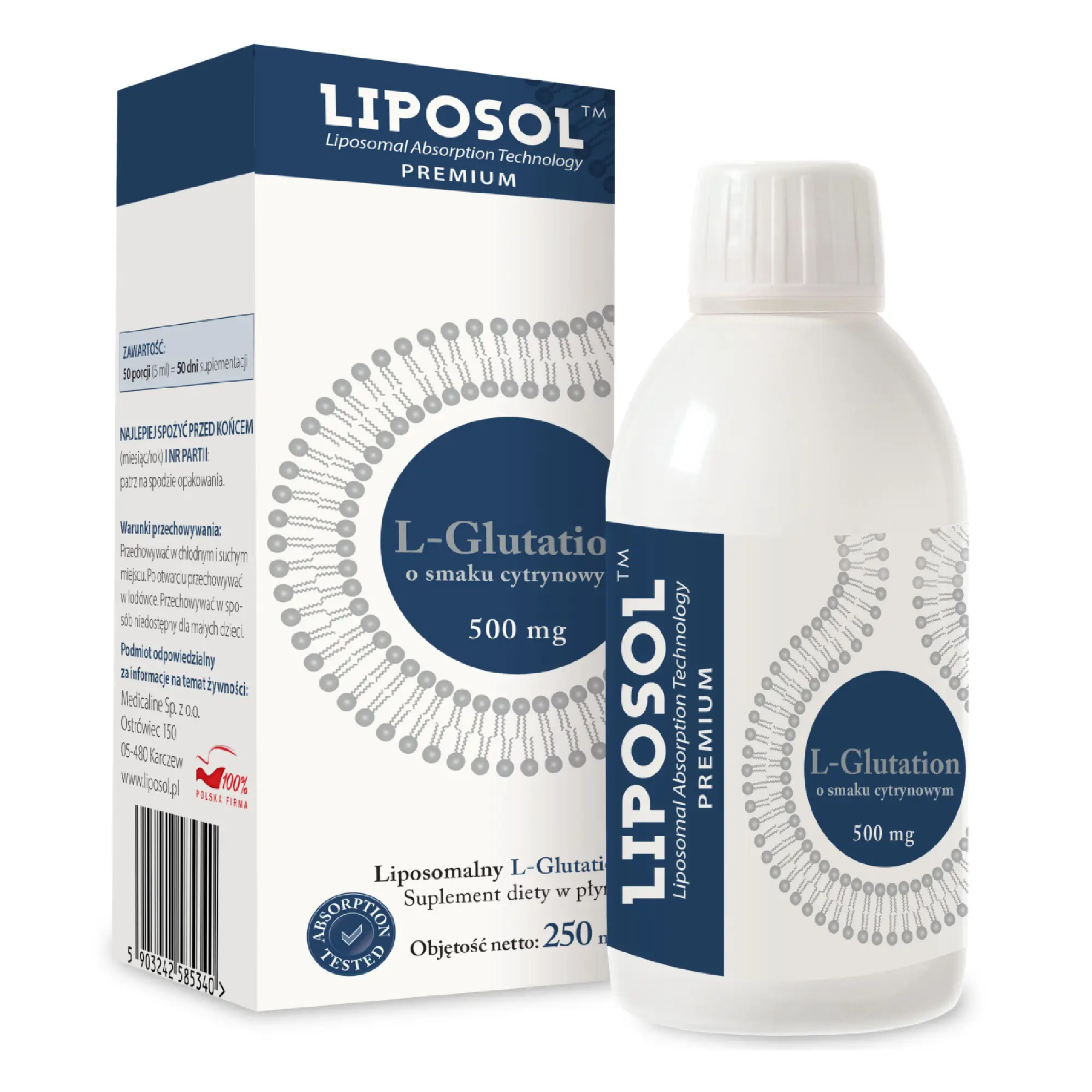 Liposol, Liposomalny Glutation 500 mg smak cytrynowy, płyn, 250 ml