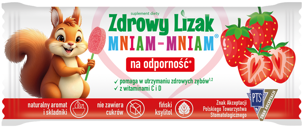 Zdrowy lizak Mniam-Mniam o smaku truskawkowym (łezka) 1 sztuka zdjęcie