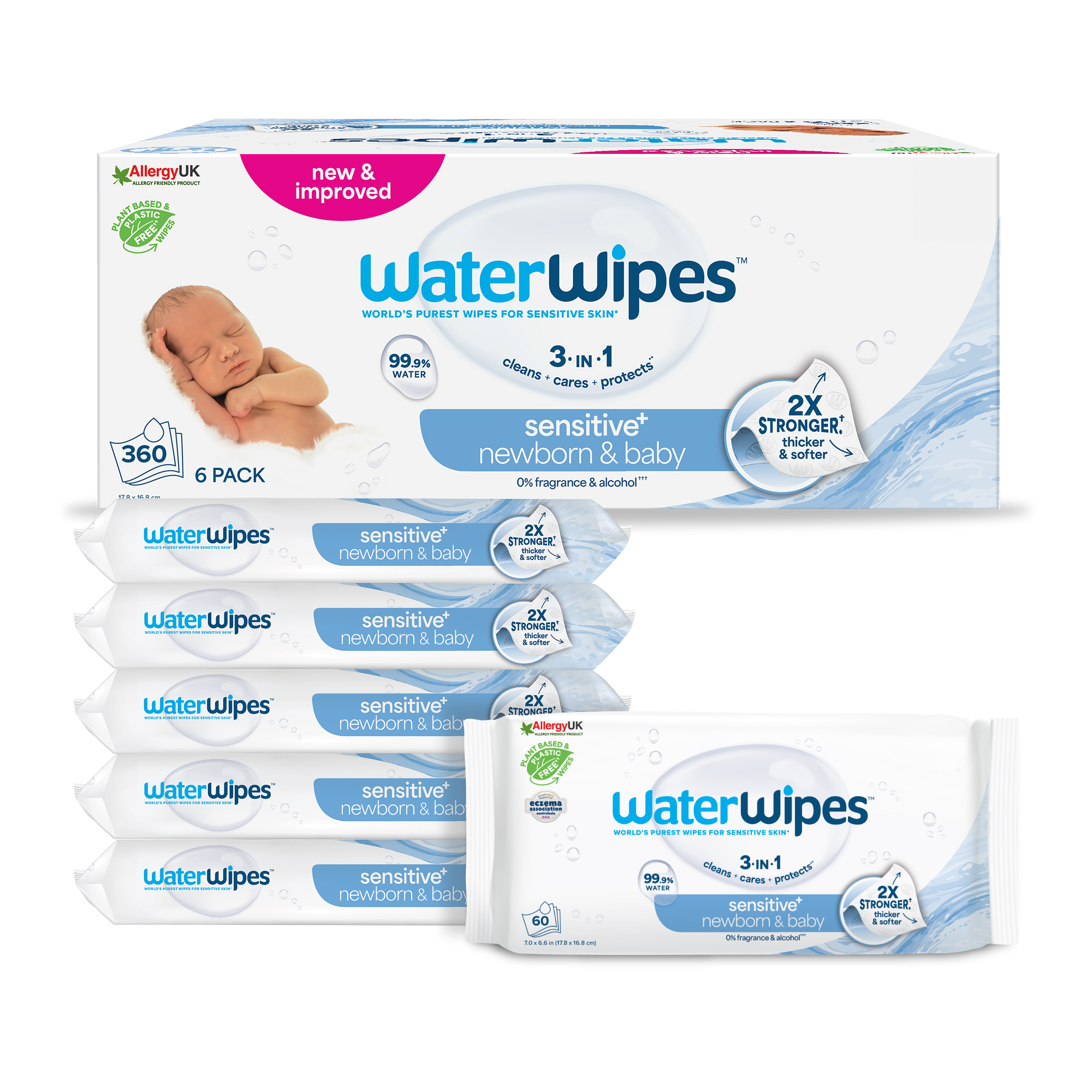 WaterWipes, Chusteczki nawilżane dla noworodków i niemowląt, 6x60 sztuk zdjęcie