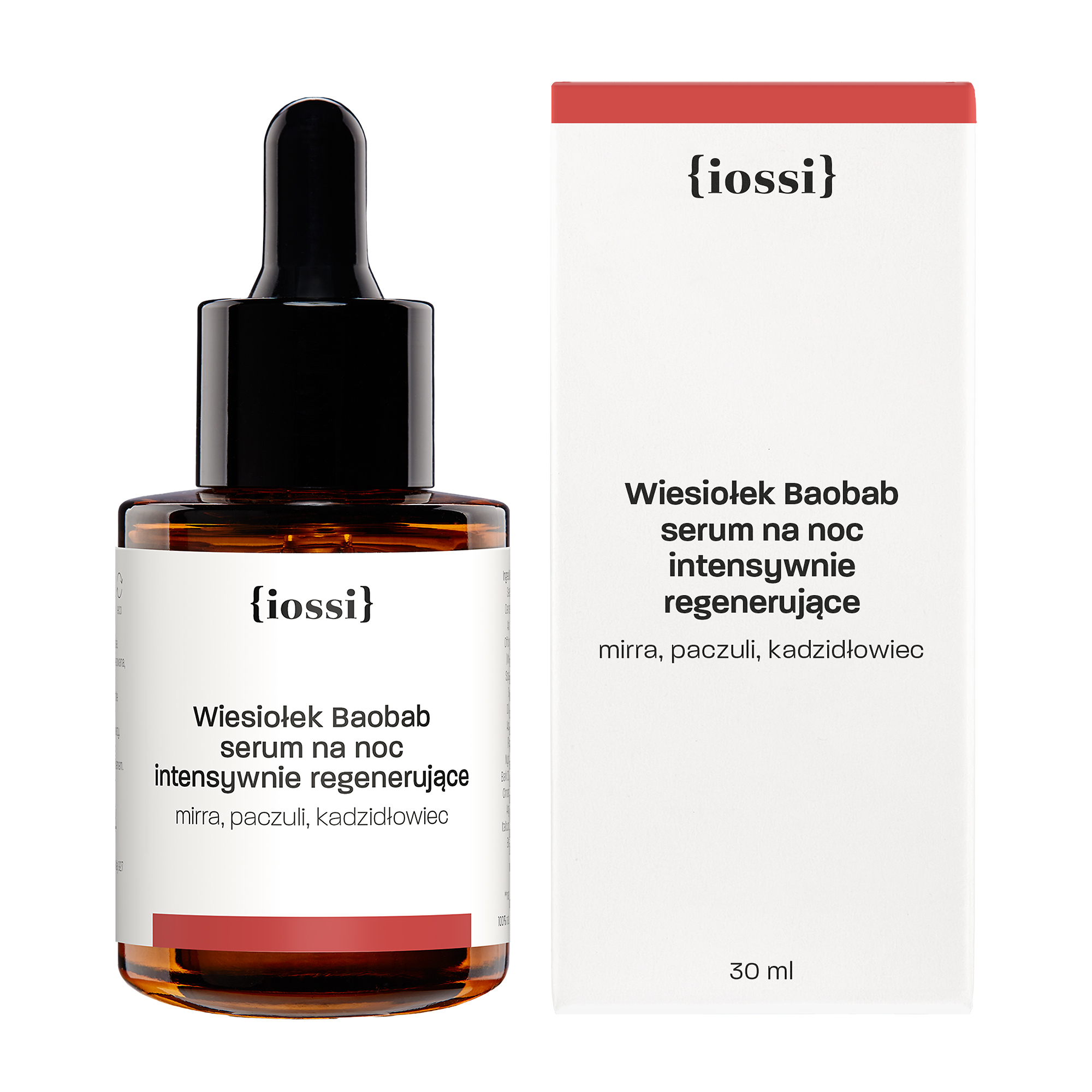 Iossi Wiesiołek Baobab Intensywnie regenerujące serum na noc Mirra, paczuli, kadzidłowiec, 30 ml