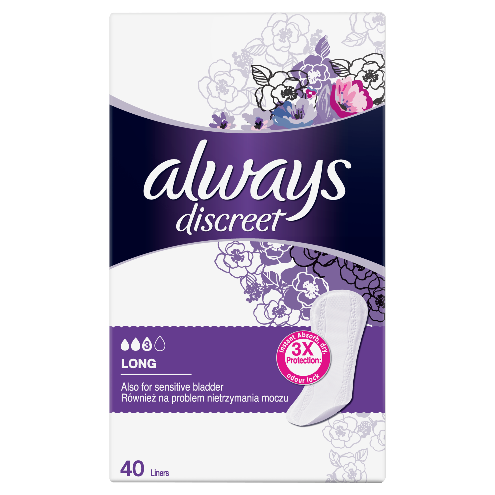 Always Discreet Long Wkładki higieniczne do stosowania przy lekkim nietrzymaniu moczu, 40 sztuk zdjęcie