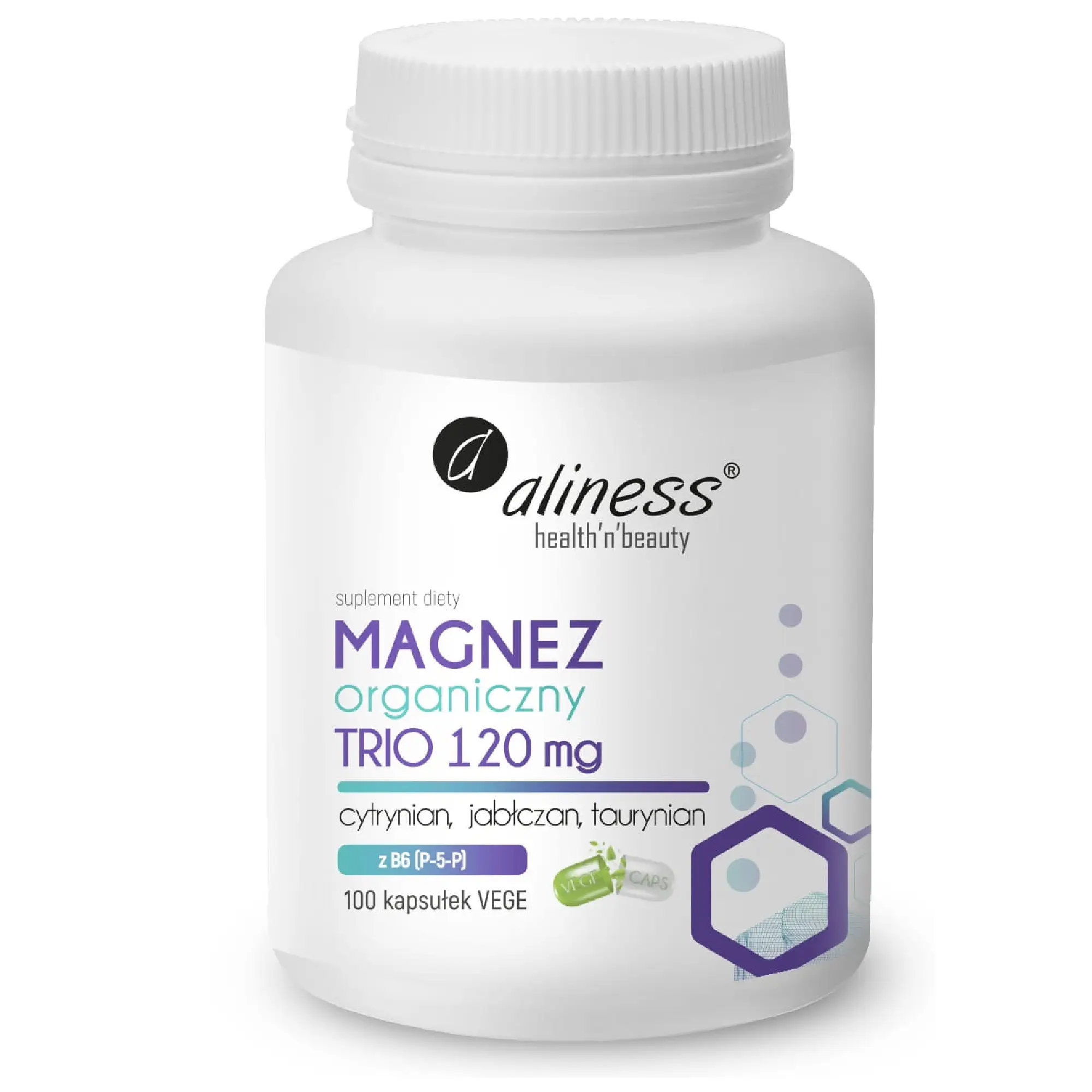 Magnez organiczny TRIO 120 mg z B6 (P-5-P), kapsułki vege, 100 sztuk zdjęcie