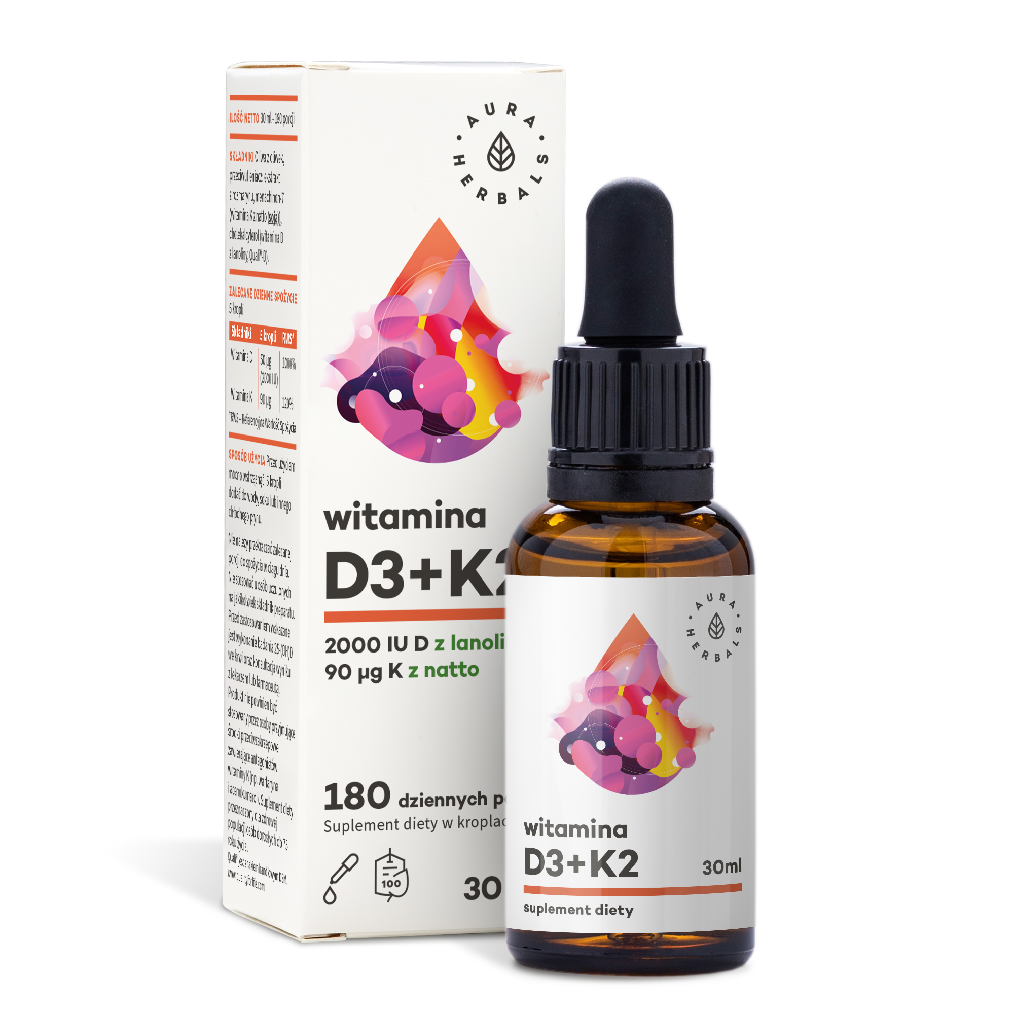 AURA HERBALS Witamina D3+K2 MK-7 - 30 ml zdjęcie
