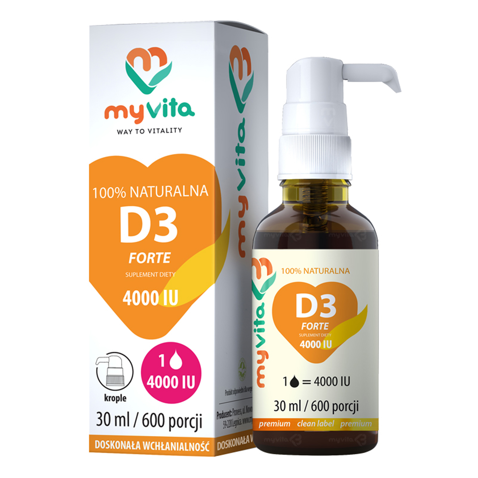 Myvita Krople 100% naturalna Witamina D3 forte 4000 j.m. - 30 ml / 600 porcji zdjęcie