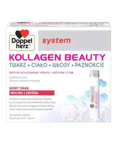 Doppelherz System Kollagen Beauty, płyn, smak malina i jagoda, ampułki, 25 ml x 30 sztuk zdjęcie