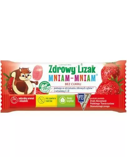 Zdrowy lizak Mniam-Mniam o smaku truskawkowym (łezka) 1 sztuka zdjęcie