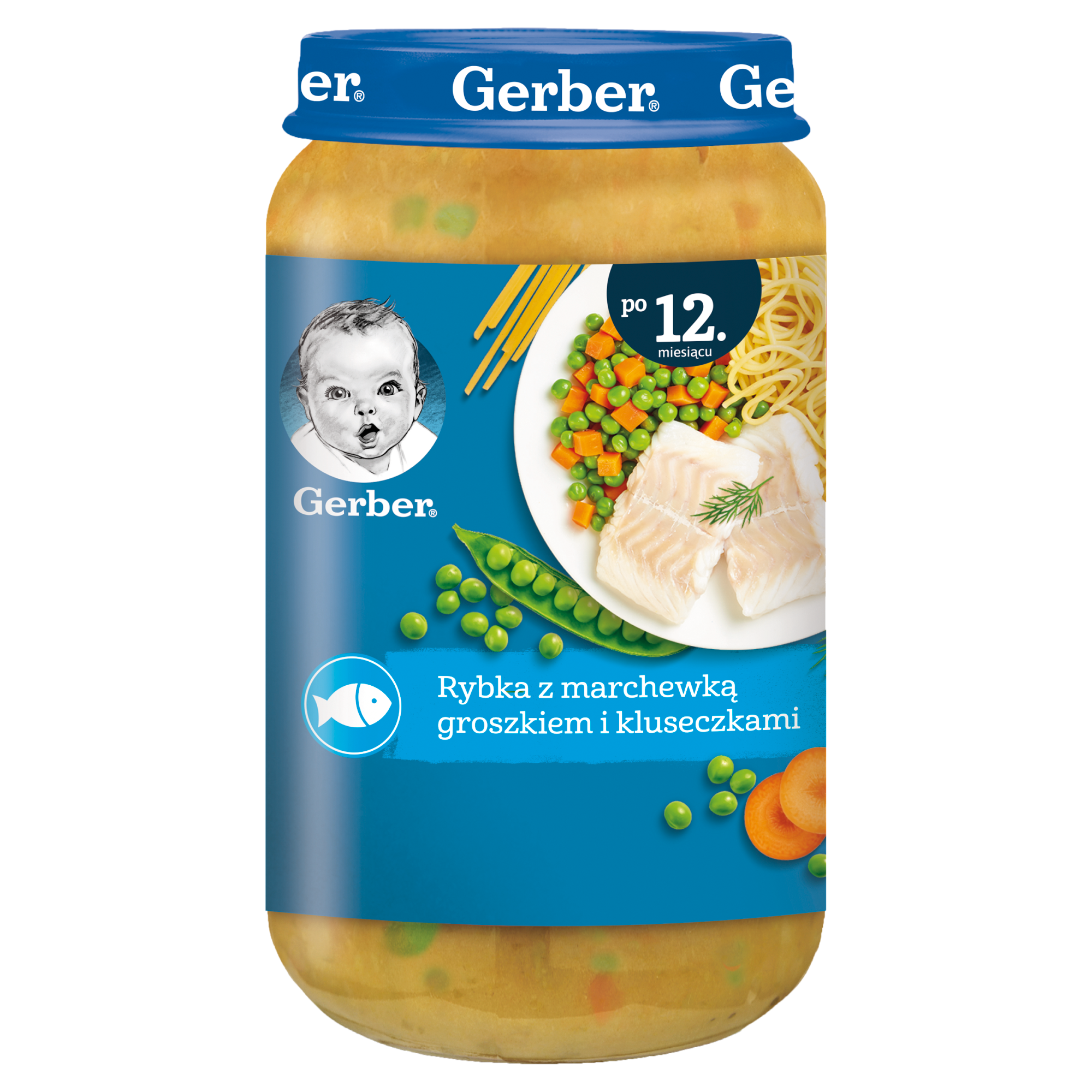 GERBER JUNIOR Obiadek rybka z marchewką, groszkiem i kluseczkami po 12 miesiącu - 250 g zdjęcie