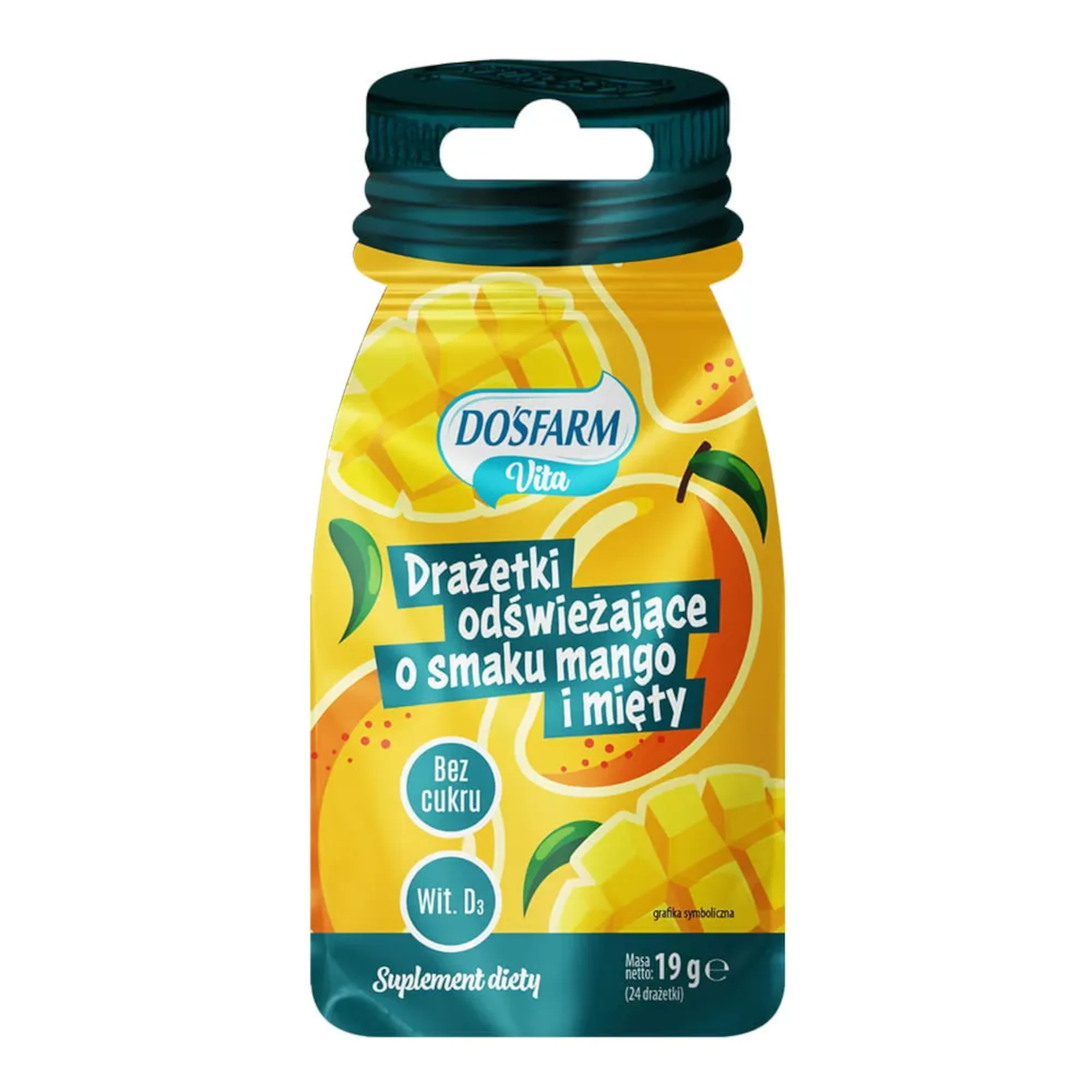 Dosfarm Vita drażetki odświeżające o smaku mango i mięty z witaminą D3, 19 g  zdjęcie