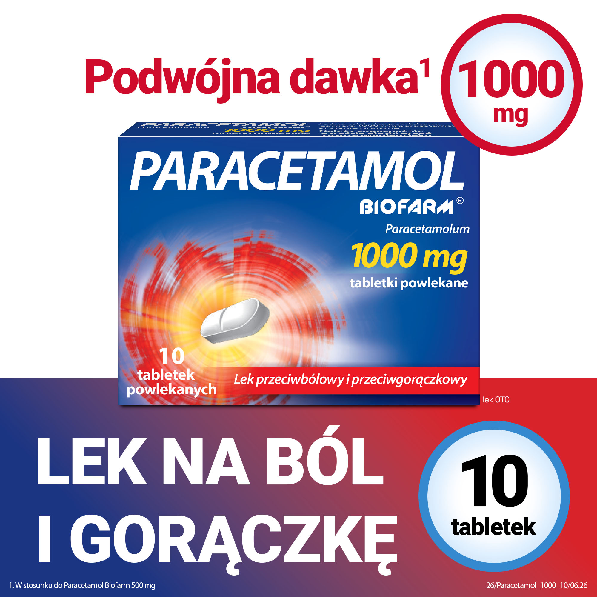 Paracetamol Biofarm, 1000 mg, tabletki powlekane, 10 sztuk