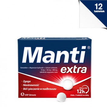 Manti Extra, 12 tabl. Zgaga, niestrawność, cena, skład, stosowanie