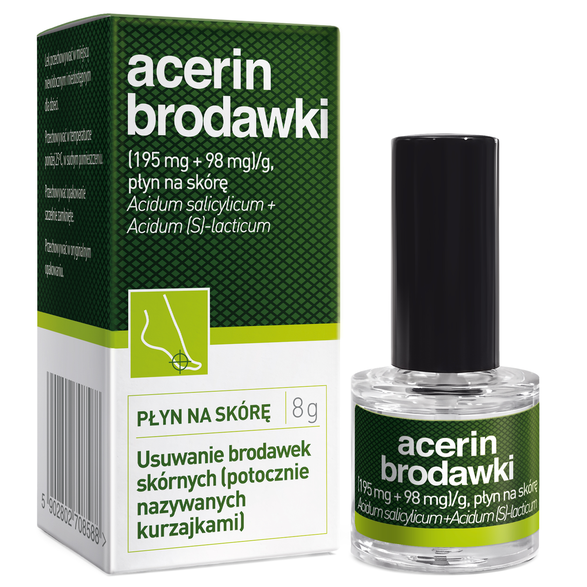 Acerin Brodawki płyn na skórę (195 mg+98 mg)/g, 8 g zdjęcie