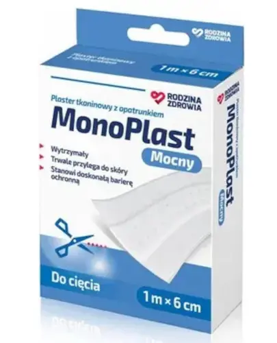 Rodzina Zdrowia MonoPlast Mocny plaster tkaninowy z opatrunkiem 1m x 6cm 1 sztuka zdjęcie