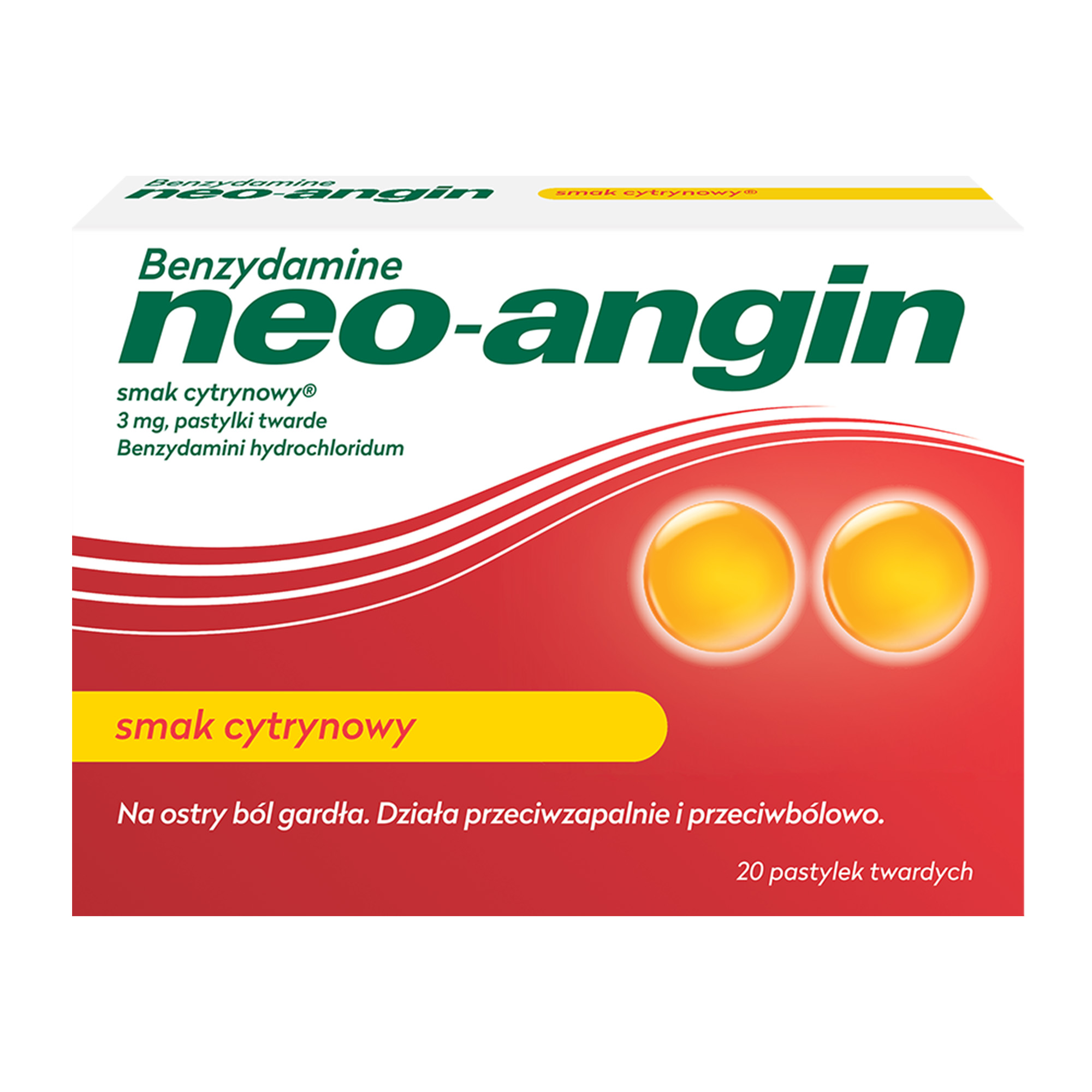 Benzydamine Neo-Angin, 3 mg smak cytrynowy, 20 pastylek twardych zdjęcie