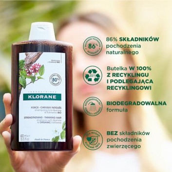Klorane Wzmocnienie,  włosy przerzedzone, wypadające szampon z Chininą i Organiczną Szarotką, 400 ml