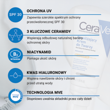 CeraVe, nawilżający krem do twarzy, SPF30, 52 ml