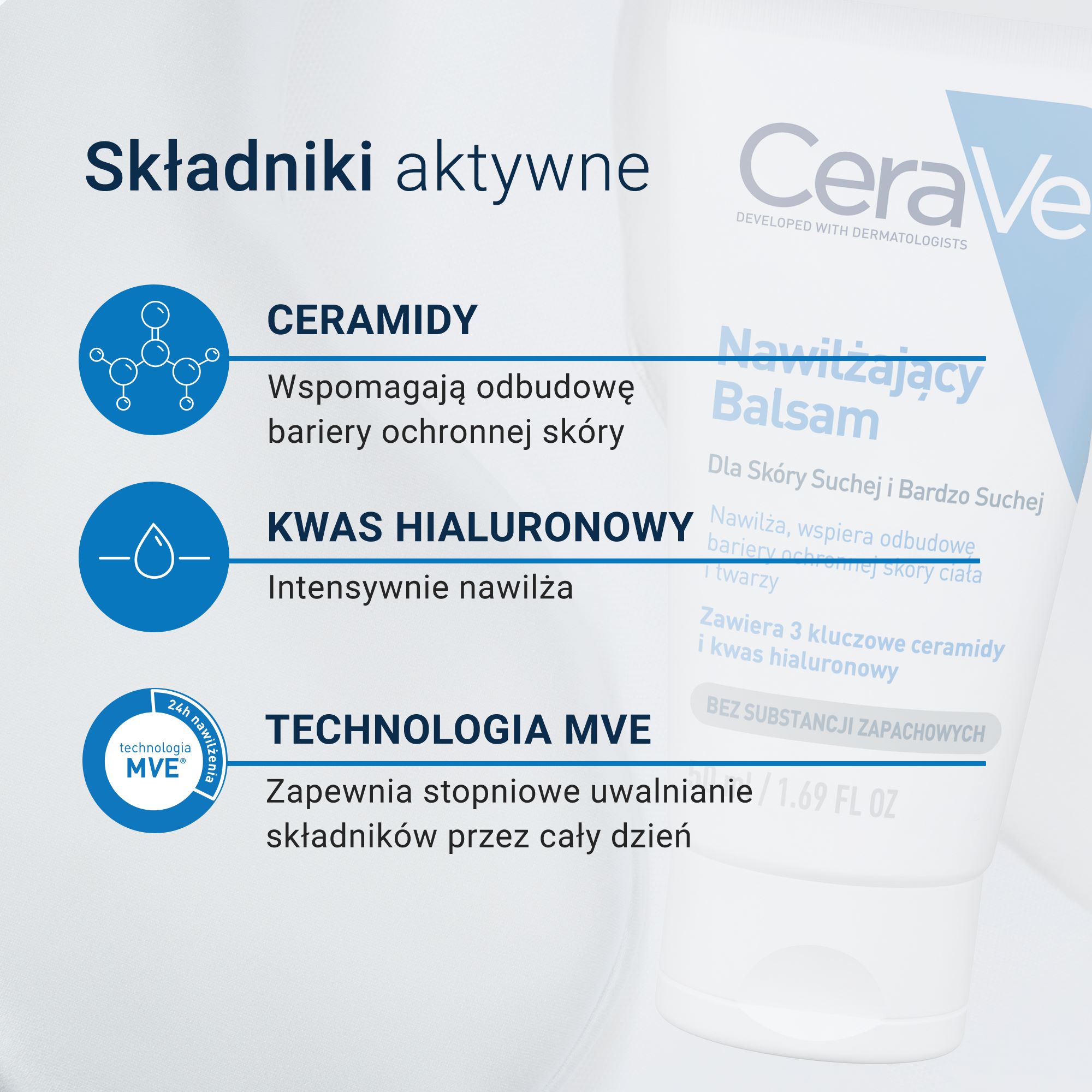 Cerave, nawilżający balsam do twarzy i ciała z ceramidami do skóry suchej i bardzo suchej, 50 ml