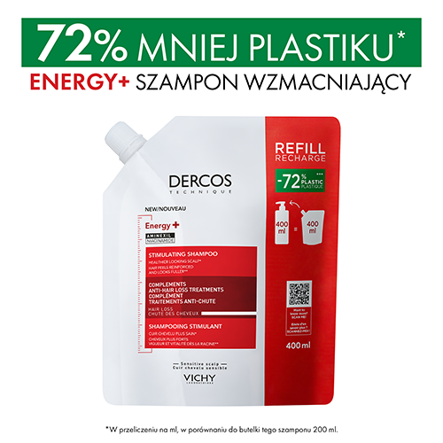 Vichy, Dercos Energy+, szampon wzmacniający włosy, uzupełnienie (Refill), 400 ml
