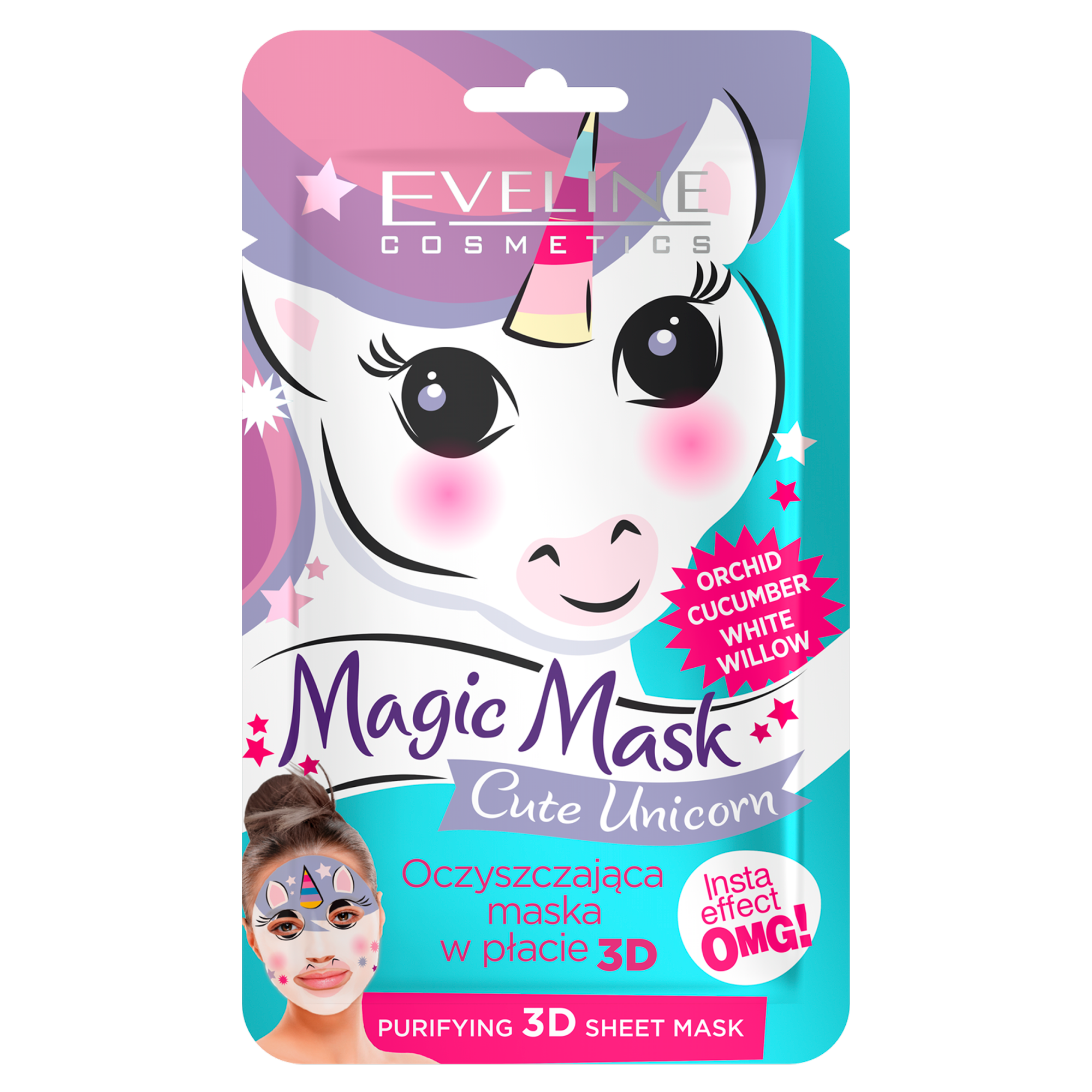 Eveline Magic Mask Cute Unicorn Oczyszczająca maska w płacie 3D, 1 sztuka zdjęcie