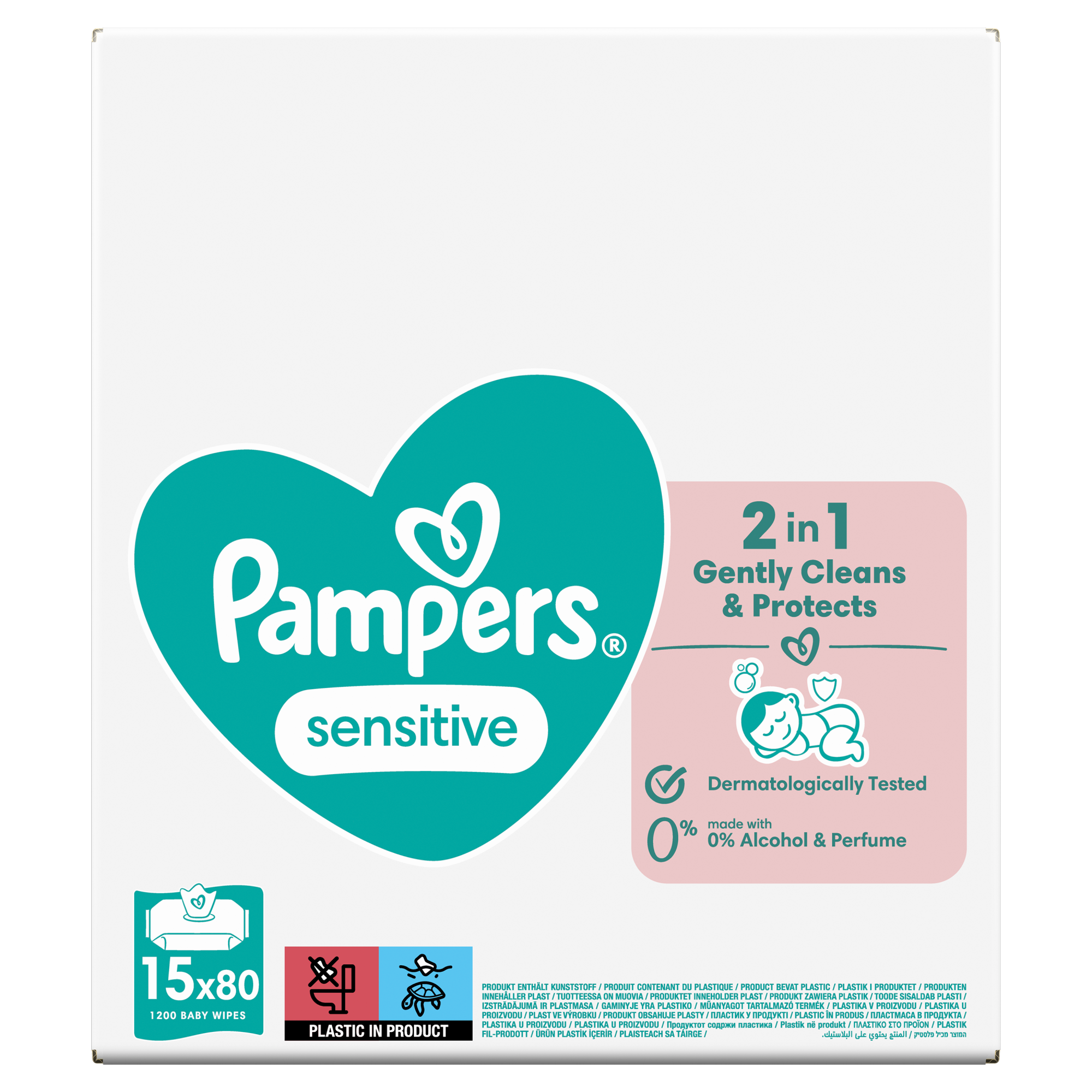Pampers Sensitive Chusteczki nawilżane, 15 x 80 sztuk zdjęcie