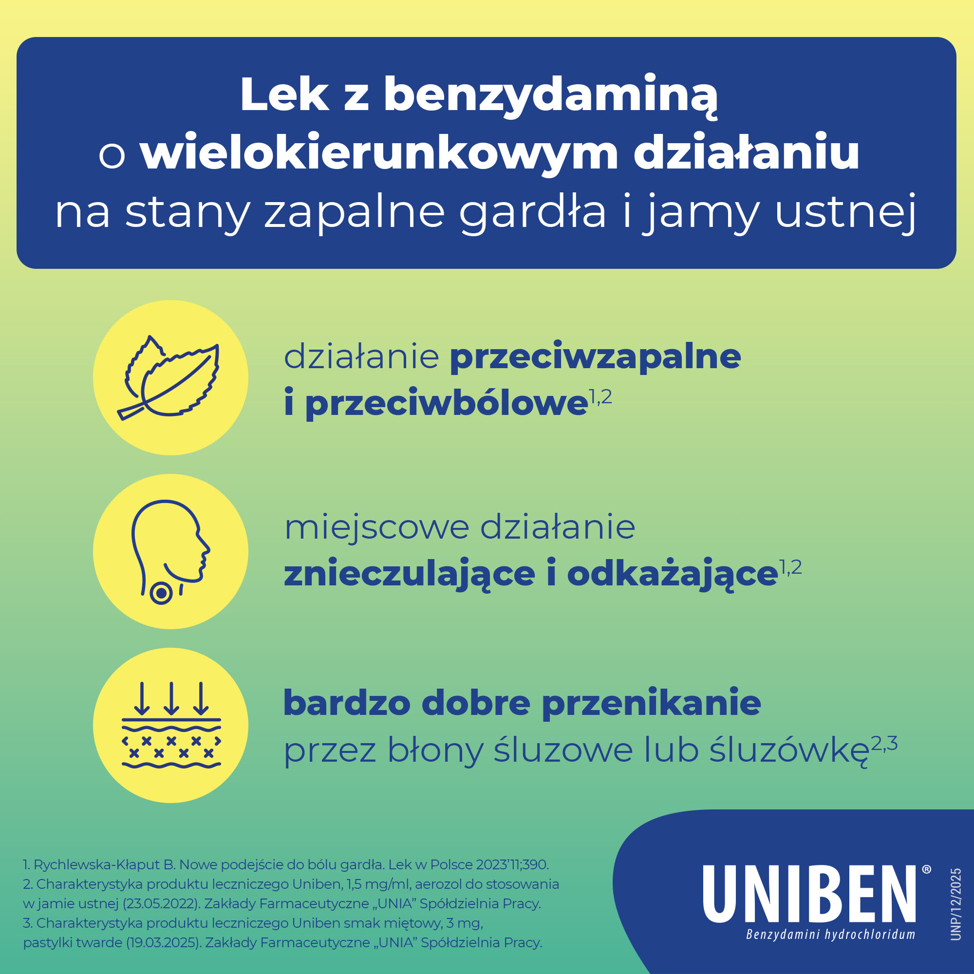 Uniben smak cytrynowy, 3 mg, pastylki twarde, 20 sztuk