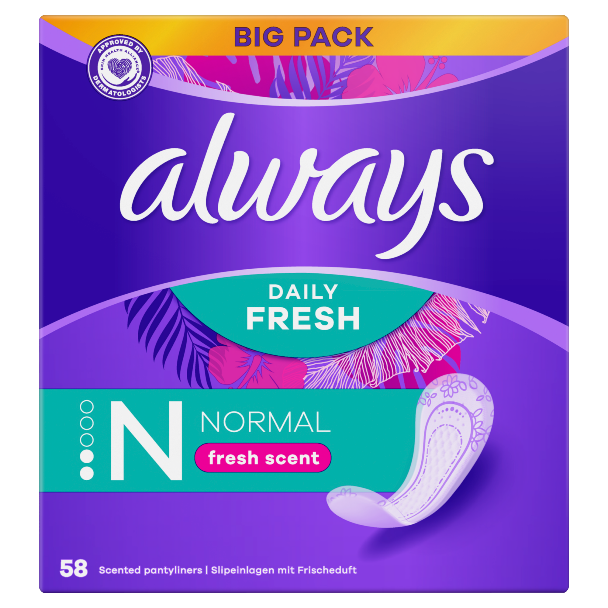 Always Dailies 3in1 Fresh Scent Fresh&Protect Normal Wkładki higieniczne, 58 sztuk zdjęcie