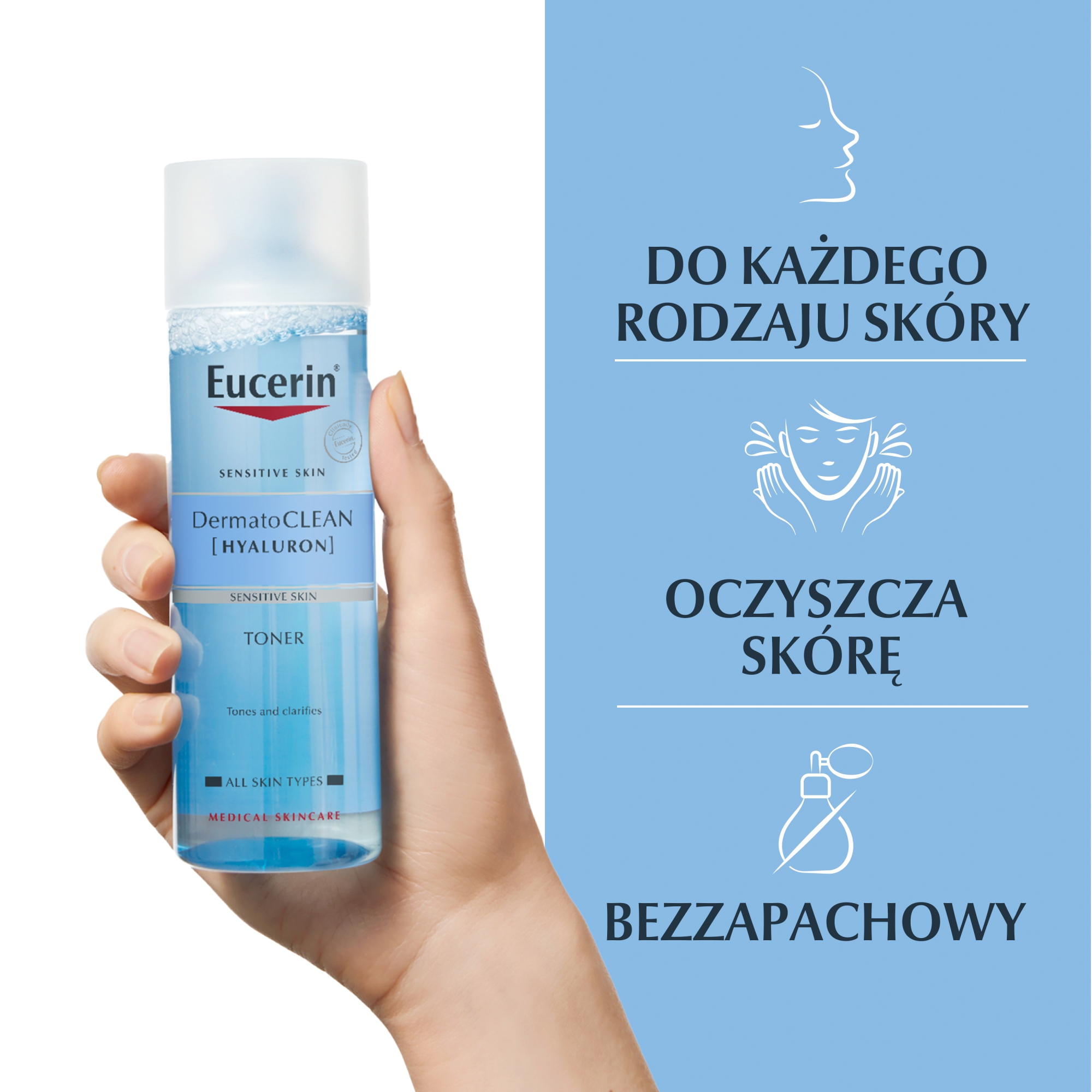 Eucerin Dermatoclean Hyaluron, Tonik oczyszczający do twarzy do każdego rodzaju skóry, 200 ml