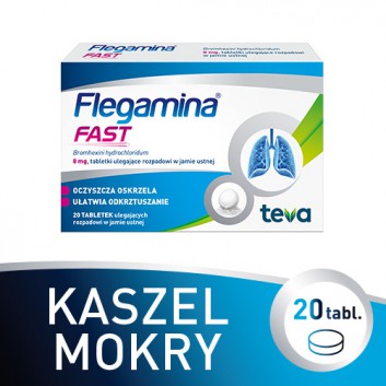 Flegamina Fast 8 mg, 20 tabletek, na kaszel, lek ułatwiający odkrztuszanie