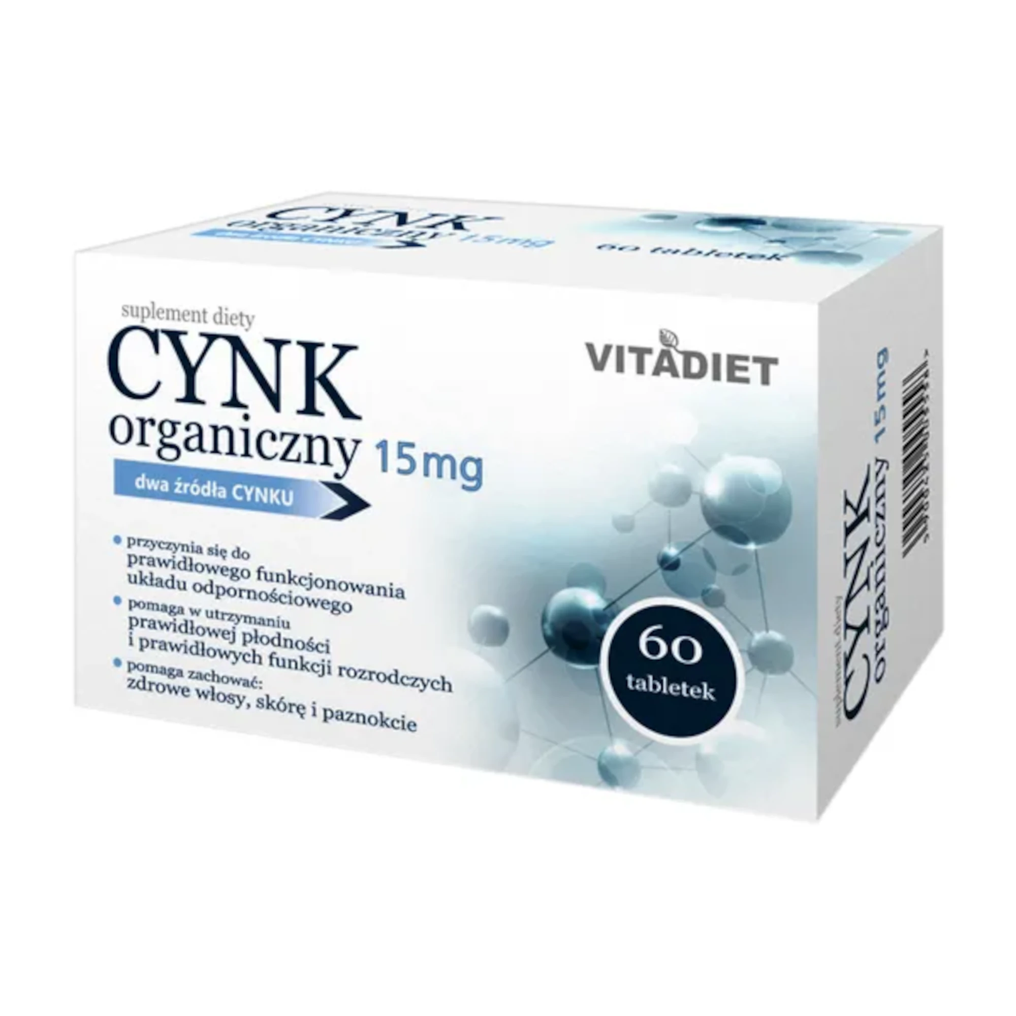 VitaDiet Cynk organiczny 15 mg, 60 tabletek zdjęcie