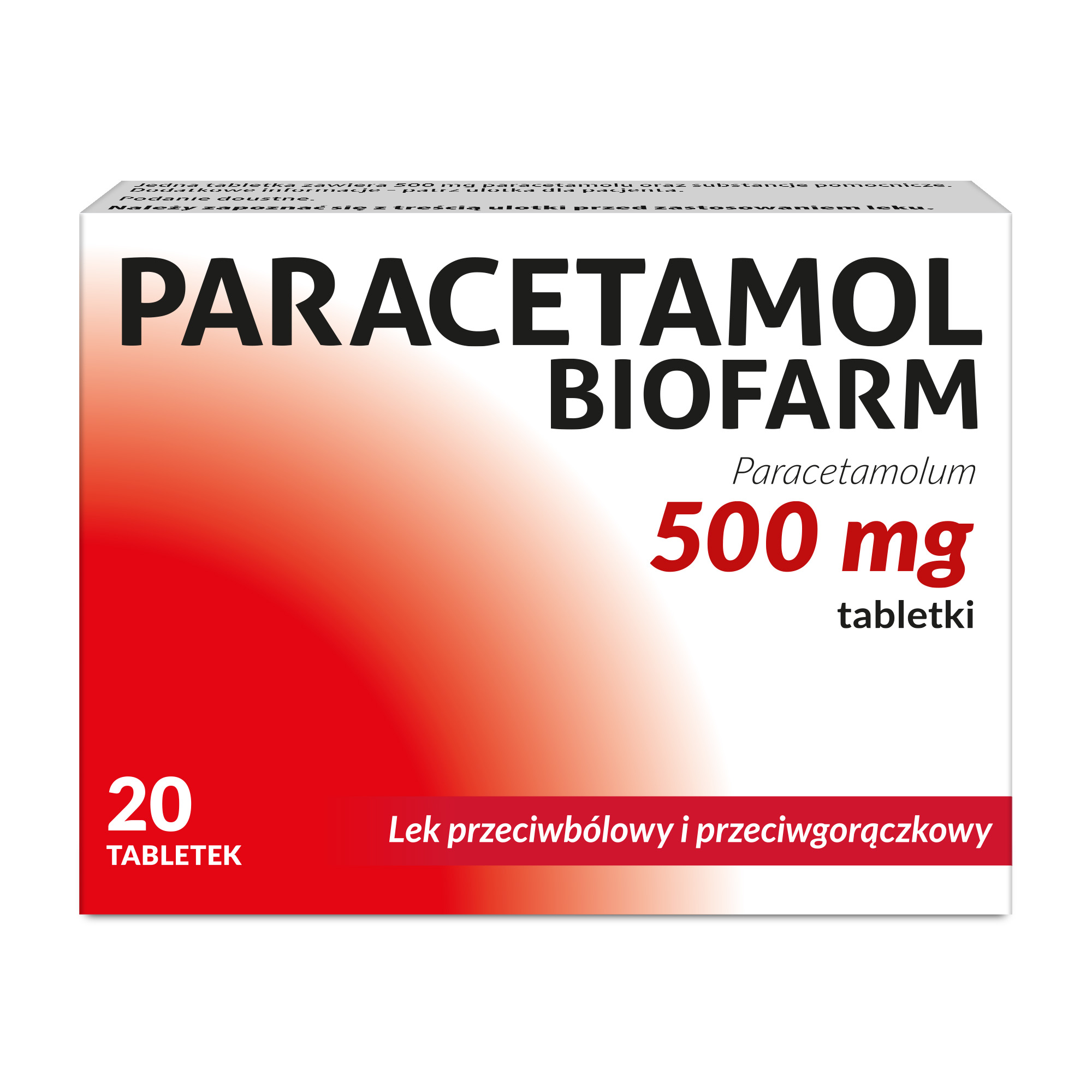 Paracetamol Biofarm 500 mg, 20 tabletek zdjęcie