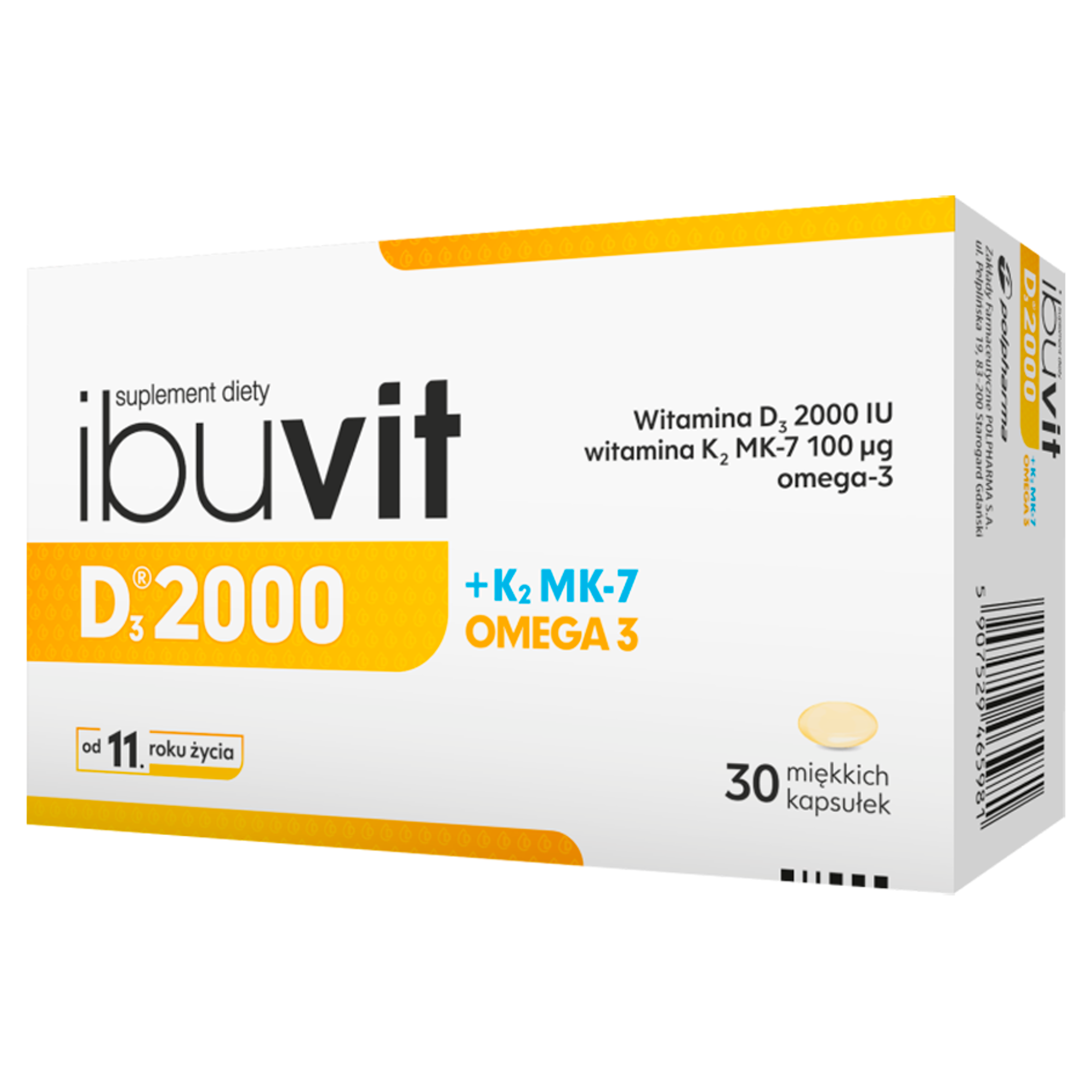 IbuVit D3 + K2 MK-7 2000 Omega-3 witamina D3 dla dorosłych 30 kapsułek