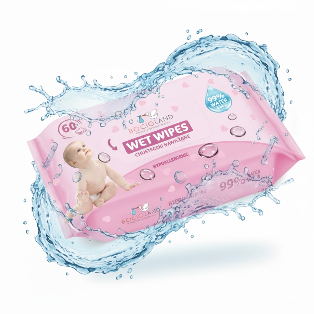 Bocioland, nawilżane chusteczki dla dzieci 99% woda, 60 sztuk