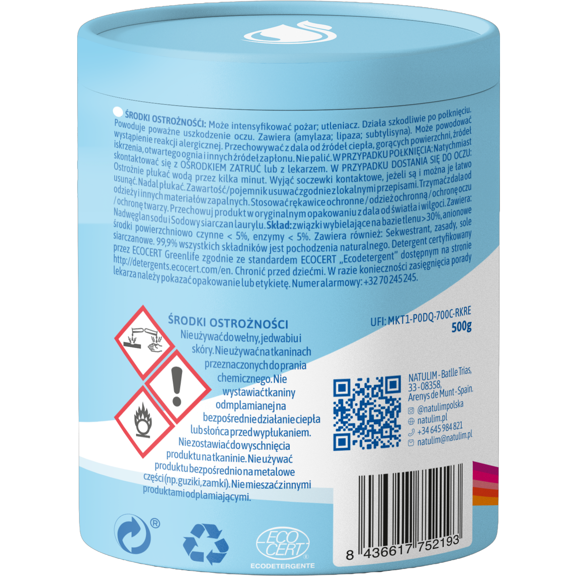 Natulim Oxi Clean Ekologiczny odplamiacz w proszku do kolorów, 500 g
