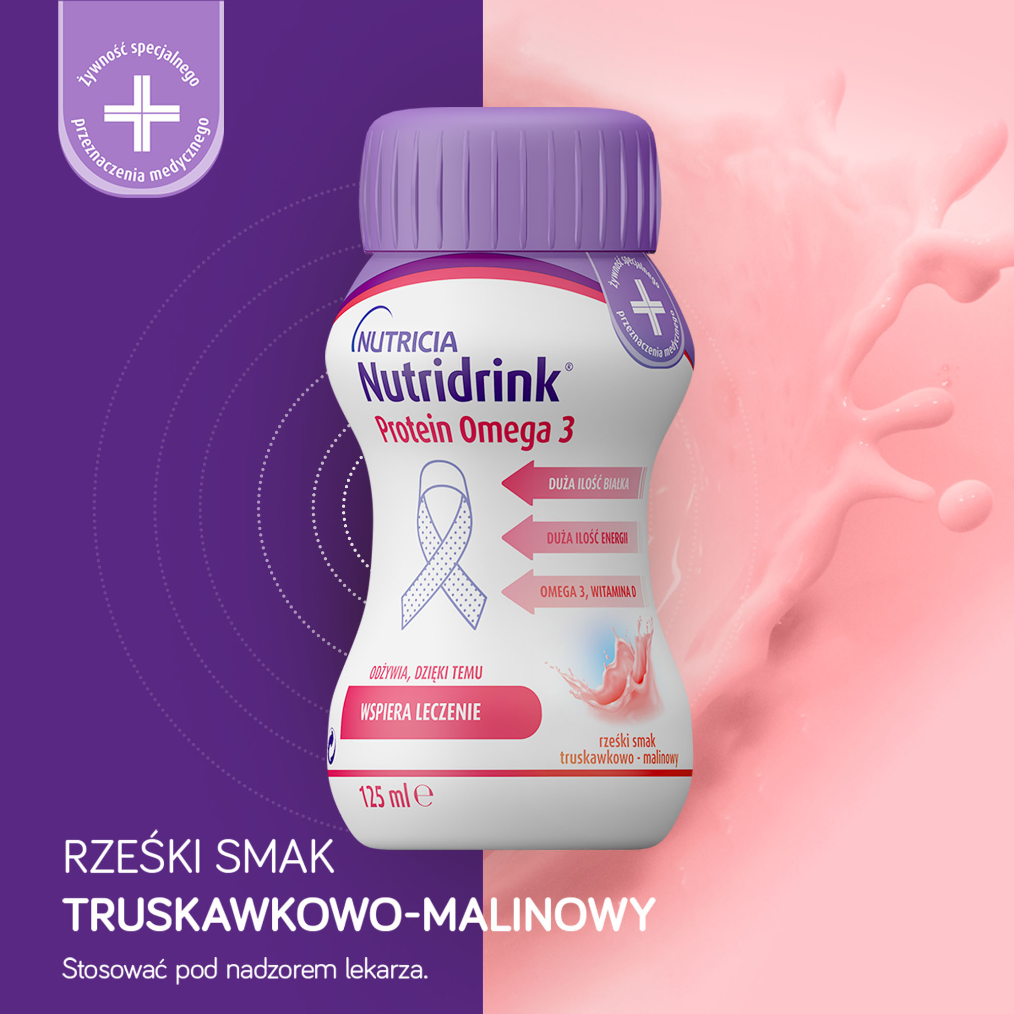 Nutridrink Protein Omega 3 o smaku truskawkowo-malinowym, 24 x 125 ml