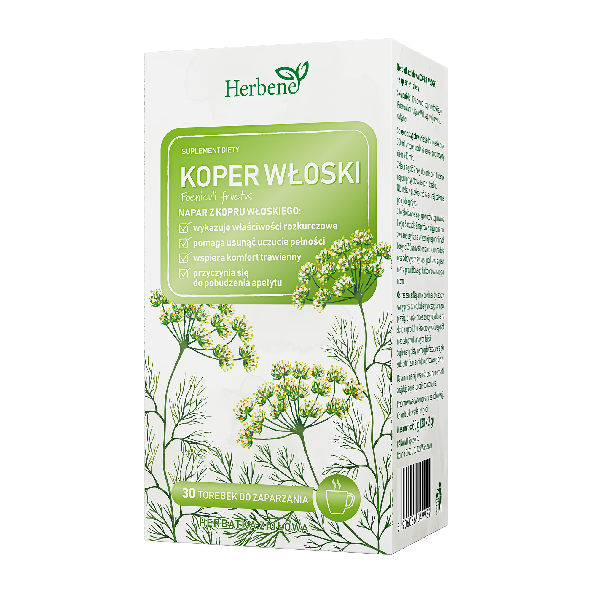 Herbene, Koper włoski, torebki do zaparzania, 30 sztuk