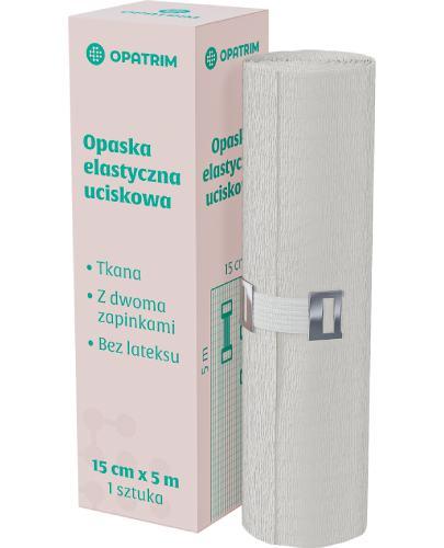 Opatrim Opaska uciskowa tkana elastyczna bez lateksu z 2 zapinkami 15 cm x 5 m, 1 sztuka zdjęcie