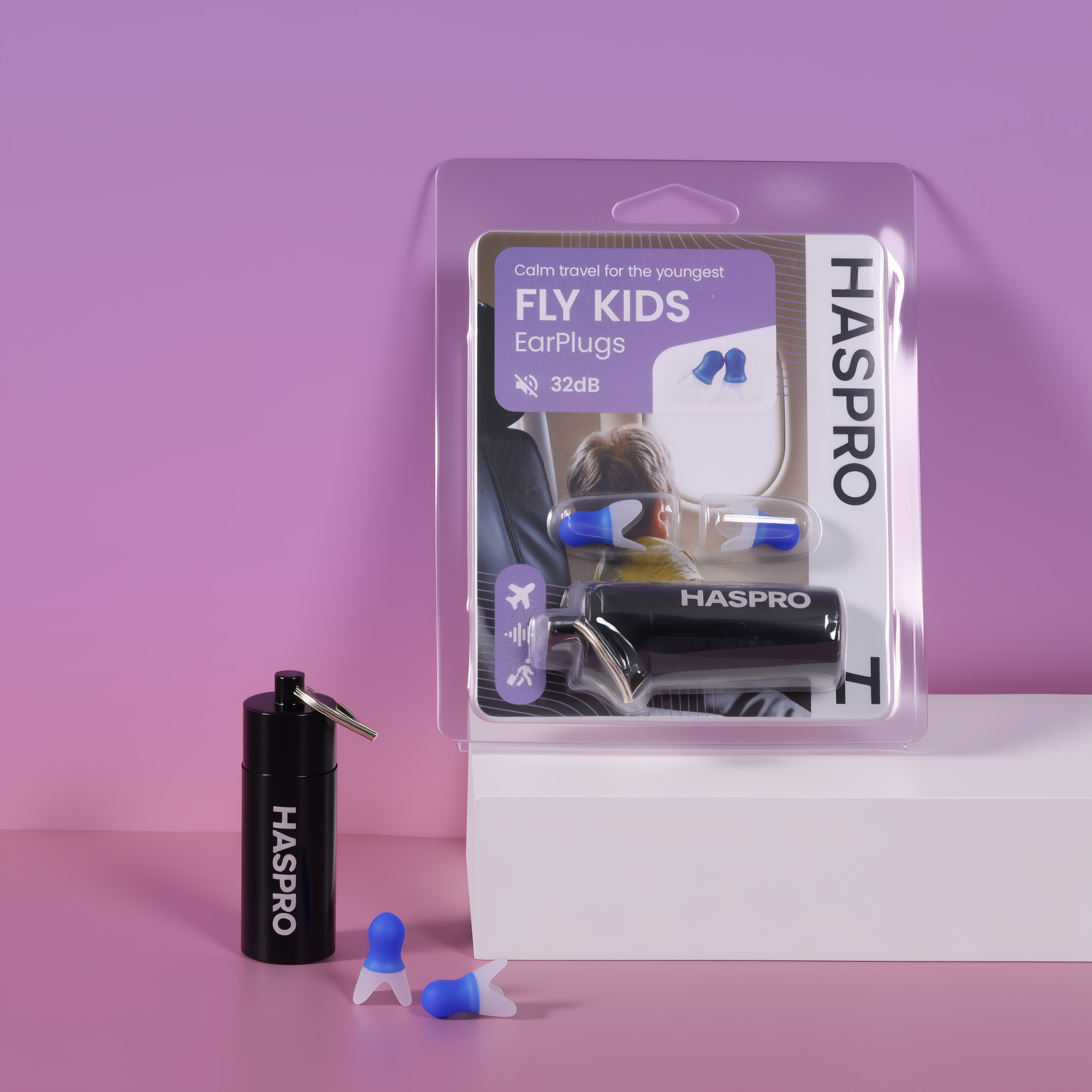 Haspro Fly Kids Earplugs Zatyczki wielorazowe do uszu do podróży dla dzieci i dorosłych z mniejszym kanałem słuchowym, 1 para