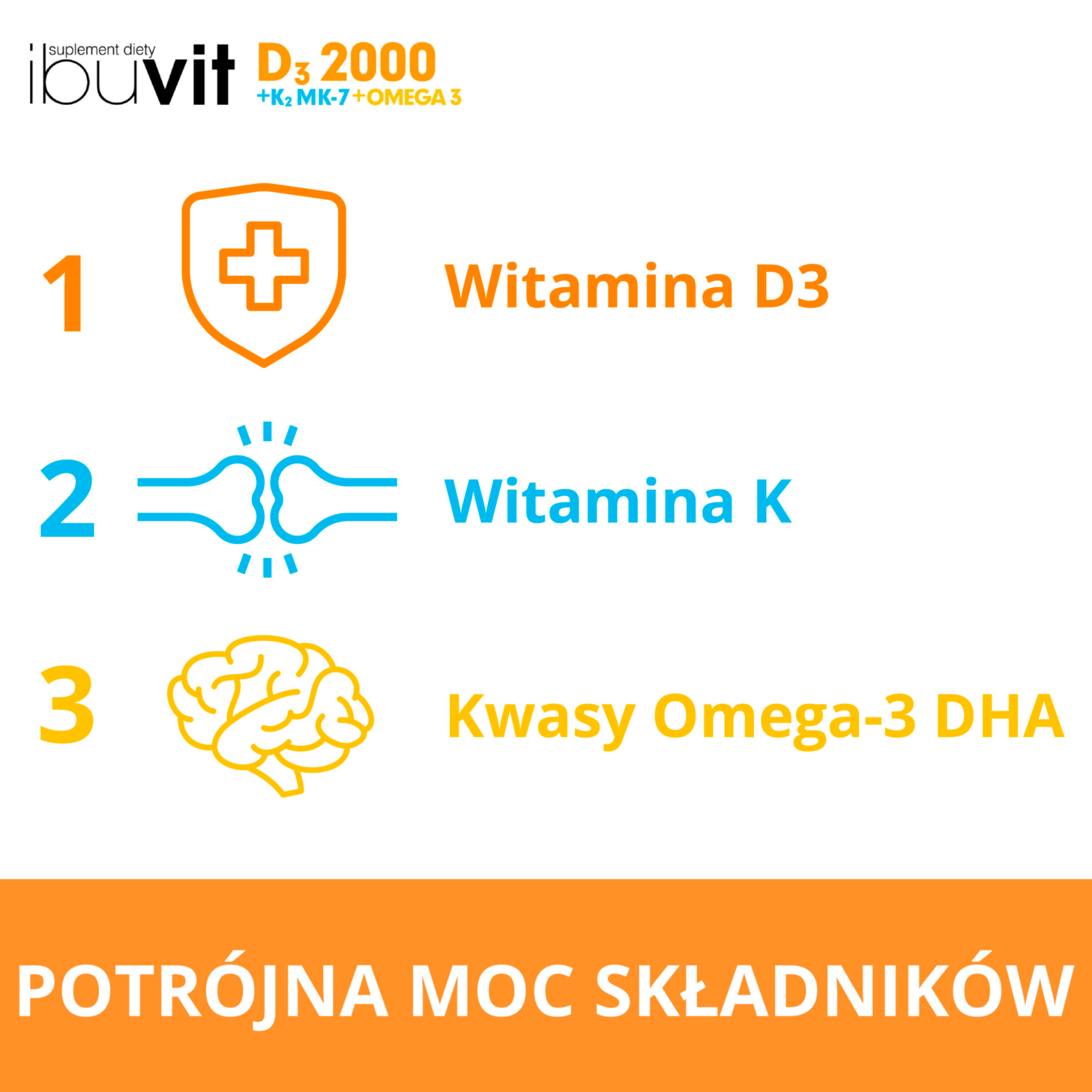 IbuVit D3 + K2 MK-7 2000 Omega-3 witamina D3 dla dorosłych 30 kapsułek