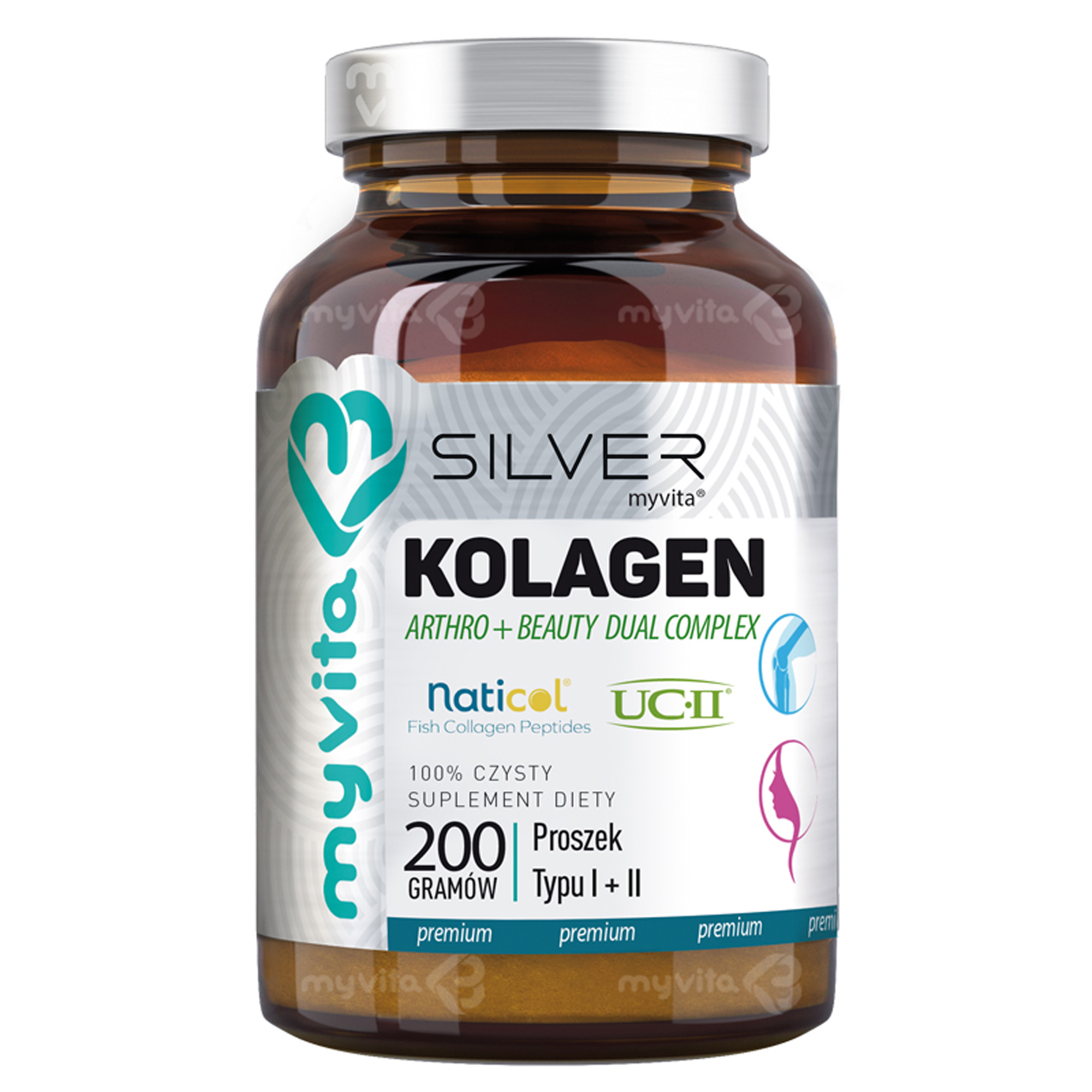 MyVita Silver Kolagen proszek typ I & II Dual Complex, 200 g,. cena, opinie, wskazania 
