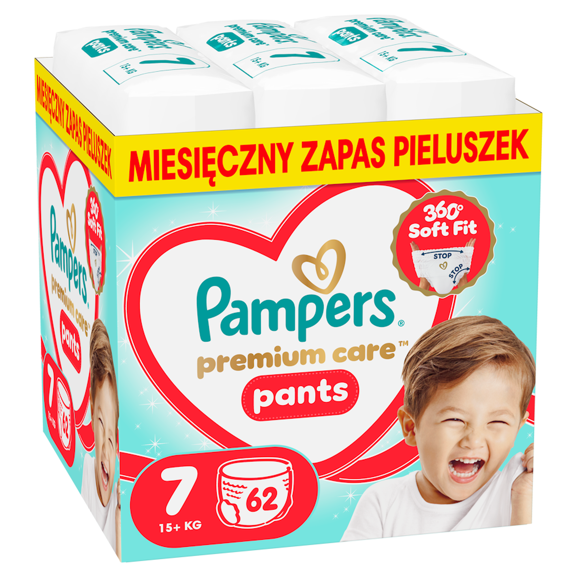 Pampers Premium Care Pieluchomajtki rozmiar 7, 15 kg+, 62 sztuki zdjęcie