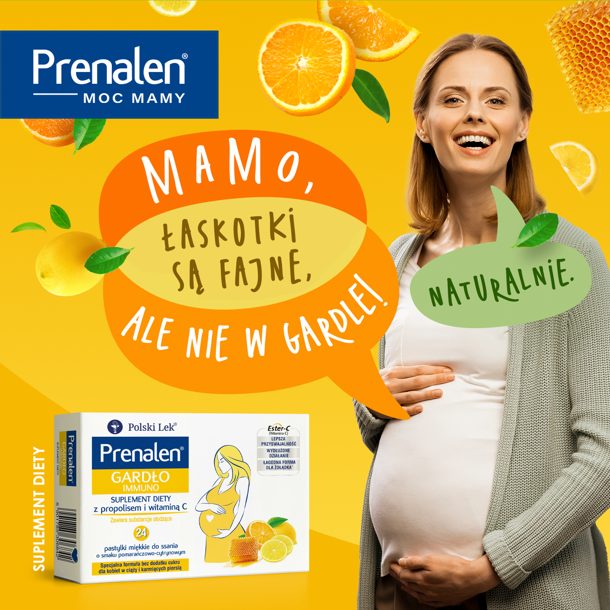 Prenalen Gardło Immuno z propolisem i witaminą C, 24 past., cena, opinie, wskazania