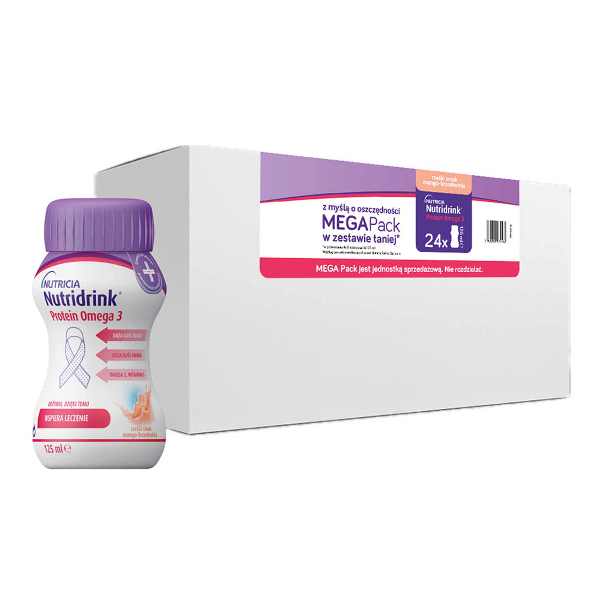 Nutridrink Protein Omega-3, rześki smak mango-brzoskwinia, 24 x 125 ml zdjęcie