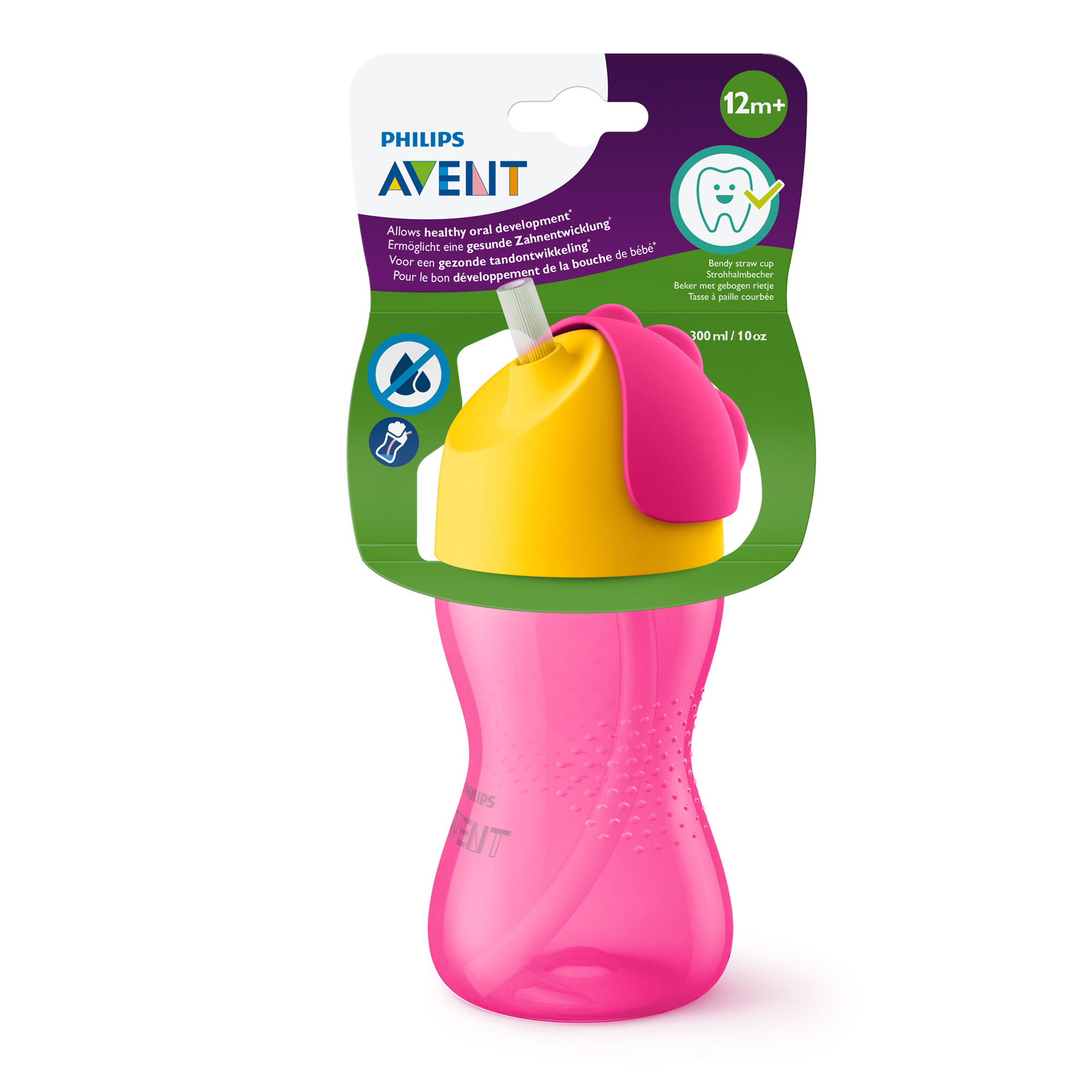 Avent Philips różowy kubek z giętką słomką 300 ml dla dzieci 12m+ [SCF798/02] zdjęcie