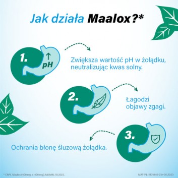 Maalox 400 mg + 400 mg, 20 tabletek do żucia lub ssania