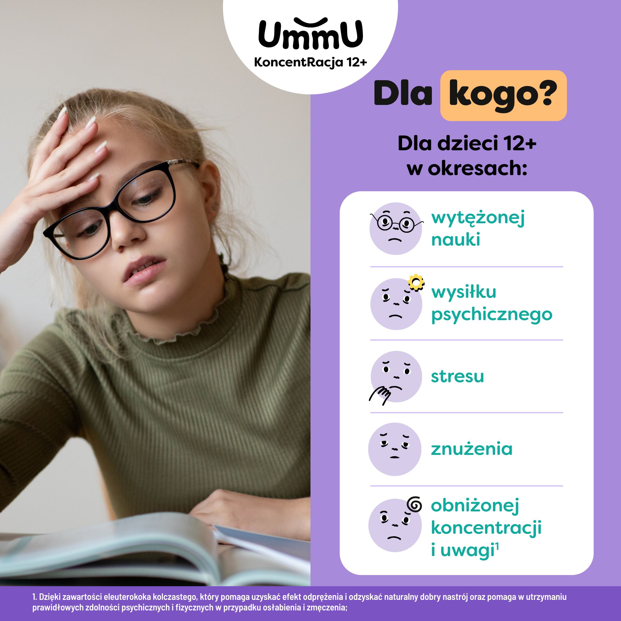 UmmU Koncetracja 12+, tabletki do rozgryzania, 40 sztuk 