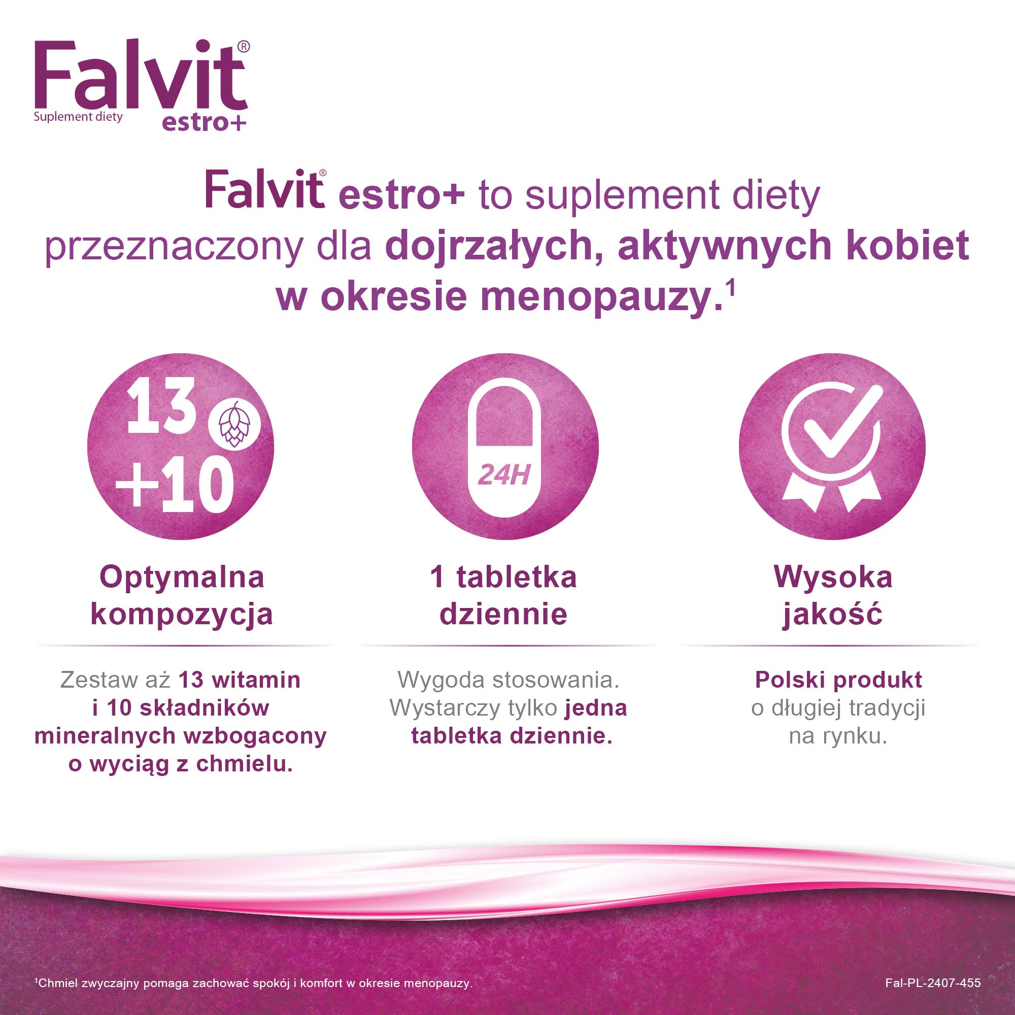 Falvit Estro+ wzbogacony o wyciąg z szyszek chmielu, torebki, 60 sztuk